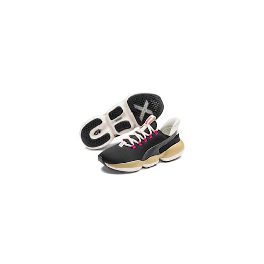 Buty sportowe damskie Puma w stylu casual w młodzieżowym czarne sznurowane bez wzorów płaskie