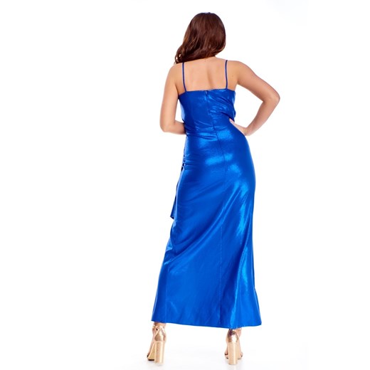 wieczorowa sukienka maxi z wiązaniem w pasie niebieski   36 TAGLESS