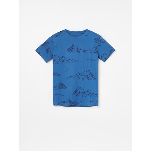 Reserved - Bawełniana koszulka z nadrukiem - Niebieski  Reserved 158 