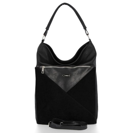 Shopper bag czarna Conci z zamszu duża bez dodatków elegancka na ramię zamszowa 