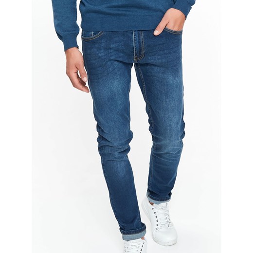 Spodnie męskie jeansowe o dopasowanym kroju z lekkimi przetarciami