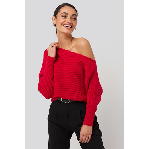 Trendyol Boat Neck Knitted Sweater - Red Trendyol  L NA-KD