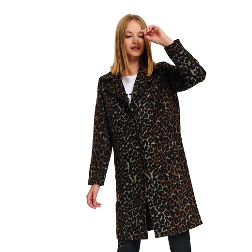 Flauszowy płaszcz w panterkowy wzór Top Secret  40  promocyjna cena 