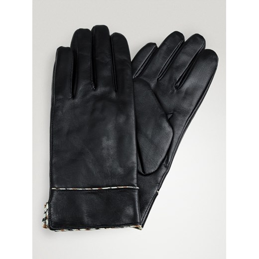 czarne skórzane rękawiczki z przeszyciem L Allora   