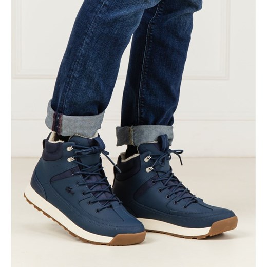 Buty zimowe męskie Lacoste niebieskie ze skóry sznurowane 