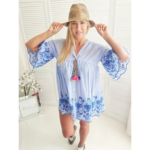 Sukienka z długim rękawem boho mini w serek oversize
