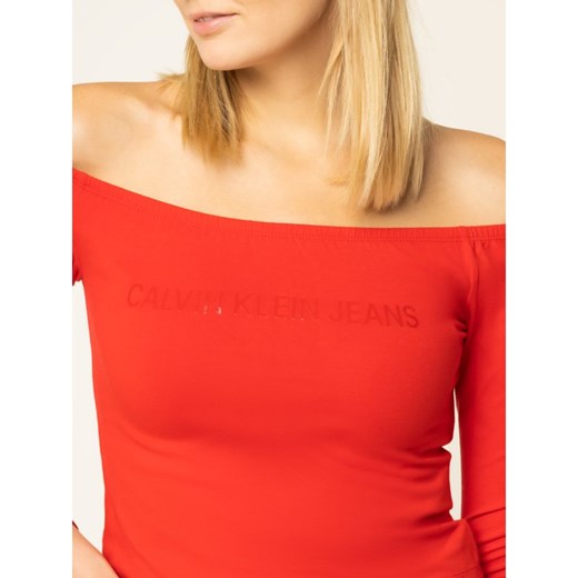 Bluzka damska Calvin Klein z długim rękawem z dekoltem typu hiszpanka 