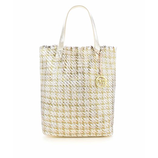Złoto-srebrna pleciona torebka typu shopper bag ze skóry licowej LANDRO
