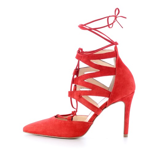 Czerwone wiązane sandały na szpilce