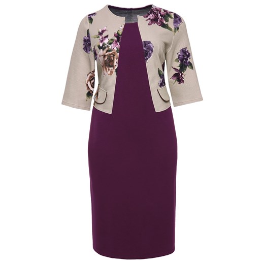 Fioletowa sukienka z imitacją żakietu w kwiaty   46 Modne Duże Rozmiary