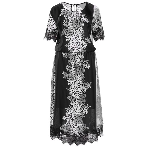 Długa czarno-biała sukienka w kwiaty   62 Modne Duże Rozmiary