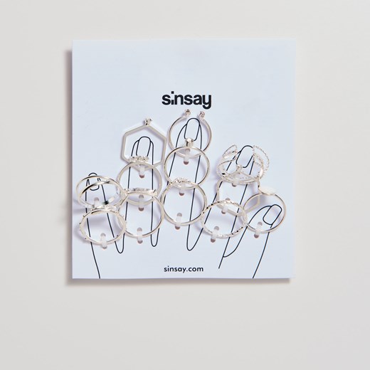 Sinsay - Zestaw pierścionków - Jasny szary Sinsay  One Size 