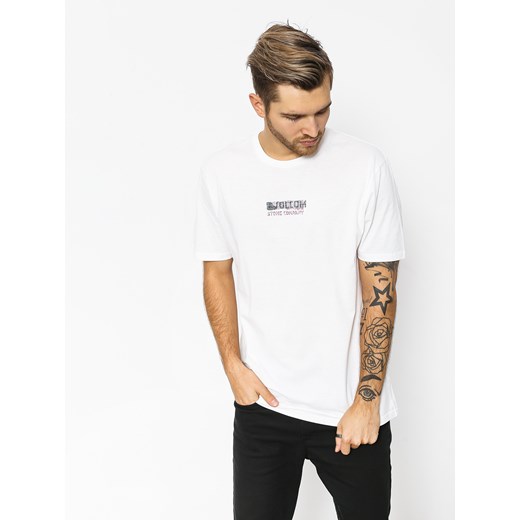 Biały t-shirt męski Volcom casual z krótkim rękawem 