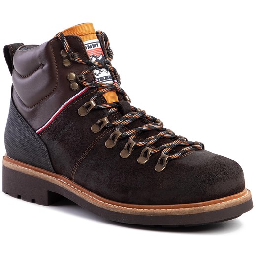 Kozaki TOMMY HILFIGER - Suede Material Mix Hiking Boot FM0FM02589 Chocolate HJT