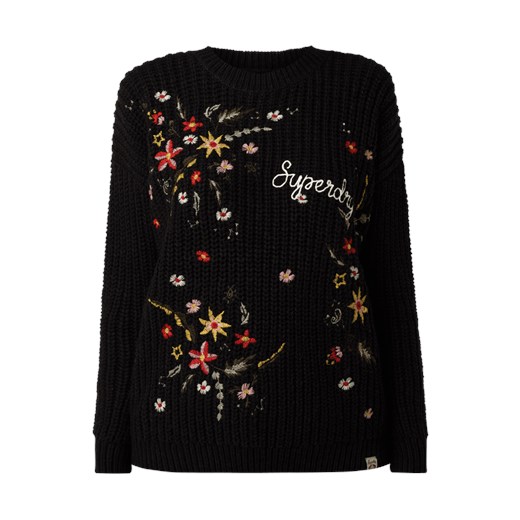 Sweter damski Superdry czarny z okrągłym dekoltem na zimę 