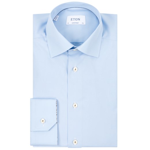 Koszula męska niebieska Eton z długim rękawem bez wzorów 