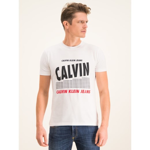 Calvin Klein t-shirt męski biały z krótkim rękawem z napisem młodzieżowy 