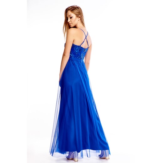 Sukienka Ptakmoda.com koronkowa na karnawał niebieska balowe na ramiączkach 