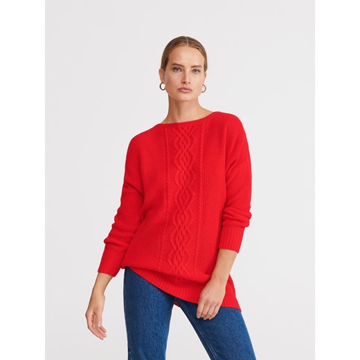 Reserved - Sweter z ozdobnym splotem - Czerwony  Reserved S 