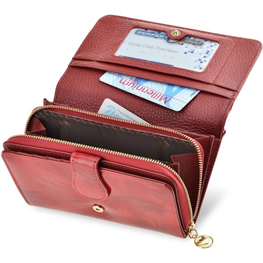 Elegancki skórzany portfel damski rovicky lakierowana opalizująca portmonetka rfid pudełko - czerwony  Rovicky  world-style.pl