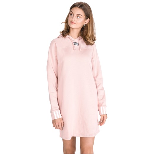 Sukienka różowa Adidas Originals bez wzorów mini z długimi rękawami z dekoltem w literę v bawełniana 