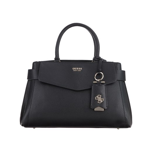 Shopper bag czarna Guess z poliestru z breloczkiem średnia elegancka 