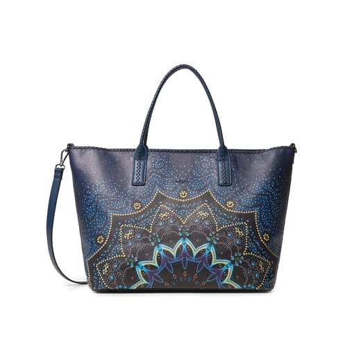 Shopper bag Desigual niebieska z nadrukiem duża na ramię 