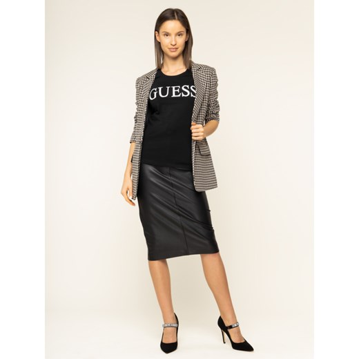 Bluzka damska Guess czarna wiosenna z krótkim rękawem z okrągłym dekoltem 