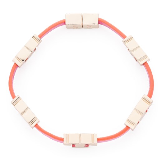 Bransoletka TORY BURCH - Serif-T Single Wrap Bracelet 61675 Tory Gold/Tory Orange/Crazy Pink 701