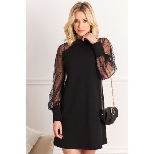 Elegancka sukienka z transparentnymi rękawami czarna 10942