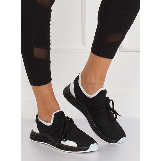 Buty sportowe damskie tkaninowe na płaskiej podeszwie sznurowane gładkie 
