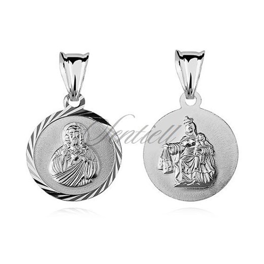 Srebrny okrągły rodowany medalik Jezus / Matka Boska Szkaplerzna