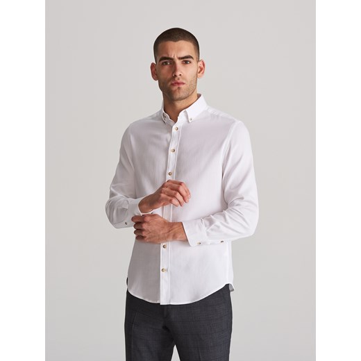 Koszula męska biała Reserved bez wzorów casual bawełniana 