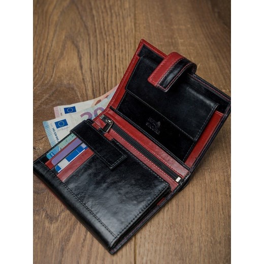 Skórzany portfel męski ROVICKY pionowy ze skóry D104L-VT2 BLACK-RED  Merg One Size merg.pl