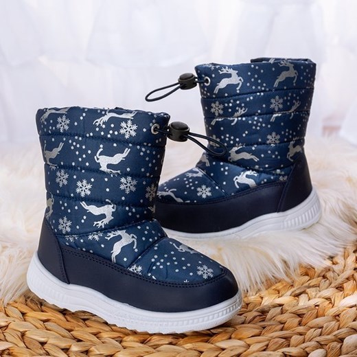 Royalfashion.pl buty zimowe dziecięce granatowe bez zapięcia 