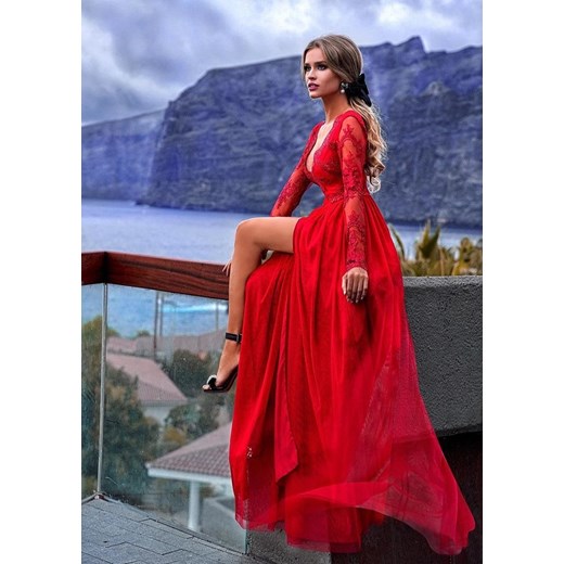 ADEL - długa suknia wieczorowa-czerwona  Emo Sukienki XL (42) wyprzedaż Pawelczyk24.pl 