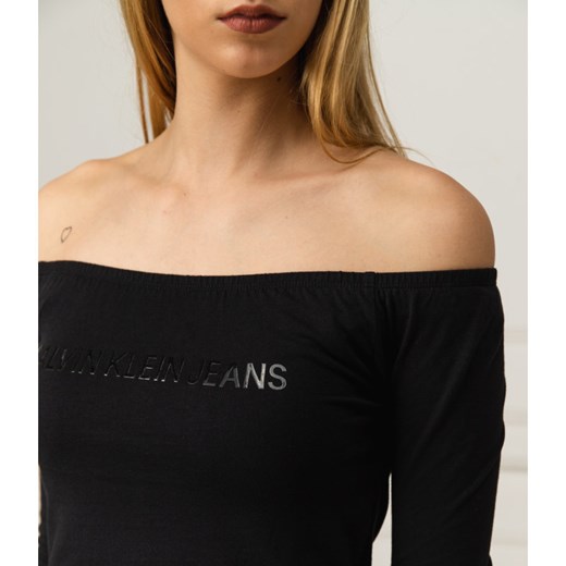 Bluzka damska Calvin Klein z dekoltem typu hiszpanka na wiosnę z długimi rękawami 