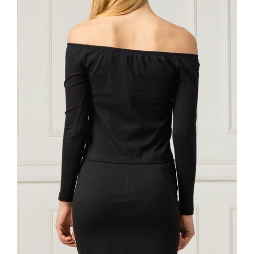 Bluzka damska Calvin Klein bez wzorów z dekoltem typu hiszpanka casual z długimi rękawami 