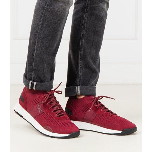 Buty sportowe męskie Boss czerwone skórzane jesienne sznurowane 