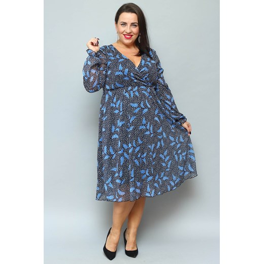 Sukienka szyfonowa AMERA odcinana pod biustem czarna w błekitno biały print plus size karko.pl