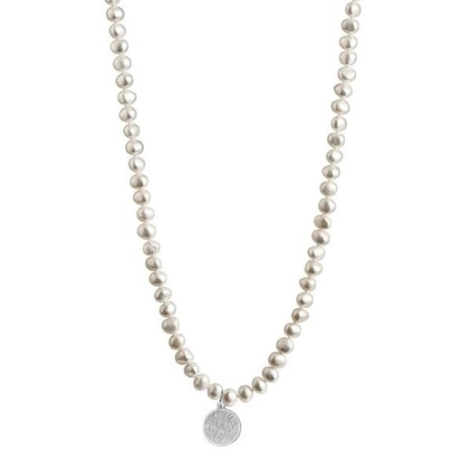 Naszyjnik srebrny z naturalnych białych pereł z zawieszką antyczną monetą