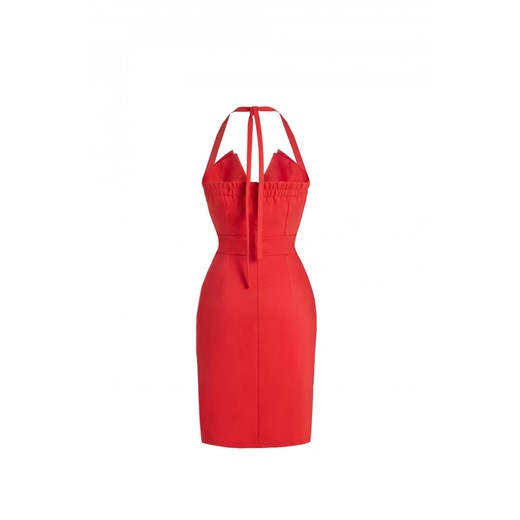 Sukienka Ivon czerwona bez wzorów na ramiączkach midi z dekoltem w serek na randkę 