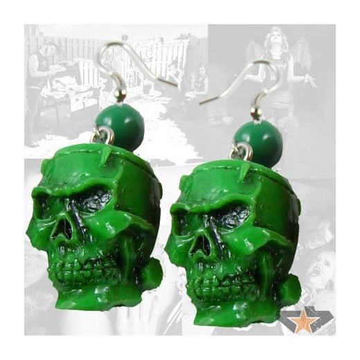 kolczykii KREEPSVILLE SIX SIX SIX - Green Monster Skull 