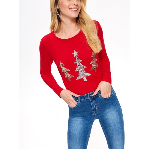 świąteczny sweter damski z cekinowymi choinkami Top Secret  40 