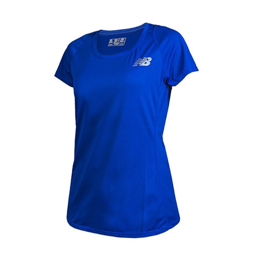 Niebieska bluzka damska New Balance z okrągłym dekoltem sportowa z krótkimi rękawami 