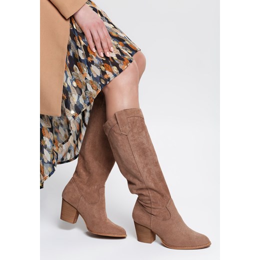 Kozaki damskie Renee z cholewką przed kolano na obcasie zimowe 