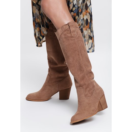 Kozaki damskie Renee z cholewką przed kolano casualowe bez zapięcia na obcasie 