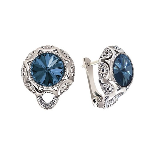 Rodowane kolczyki z kryształami Swarovski K3 1894 : Kolor - Denim Blue Polcarat Design   