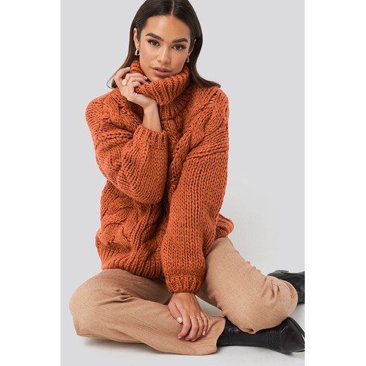 NA-KD Trend Wool Blend High Neck Heavy Cable Knitted Sweater - Copper  NA-KD Trend XXL/XXXL NA-KD