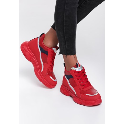 Sneakersy damskie czerwone Renee wiosenne na platformie sznurowane sportowe bez wzorów z nubuku 